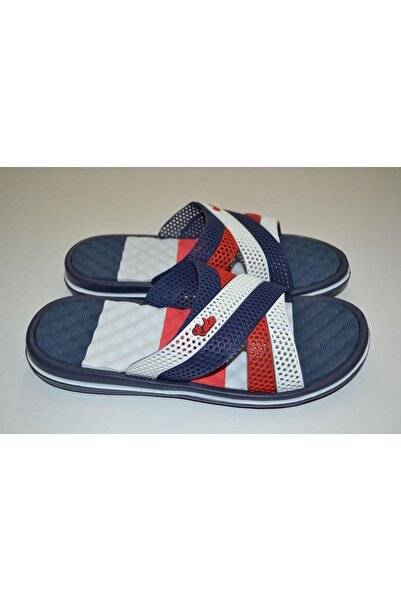 Calx Мъжки неплъзгащи се меки масажни чехли с бял, тъмносин и червен кръстосан мотив, изработени от EVA