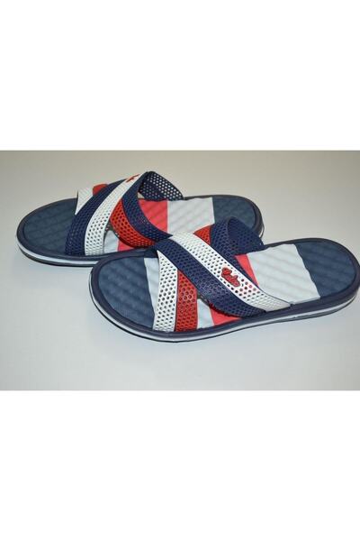 Calx Чоловічі нековзні м'які масажні тапочки з біло-синьо-червоним хрестоподібним візерунком EVA