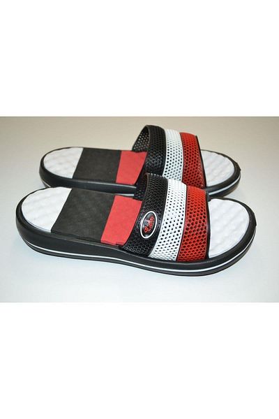 Calx MEN'S NON-SLIP SOFT MASSAGE SOLE BLACK WHITE RED COLOR FLAT MODEL EVA SLIPPERS