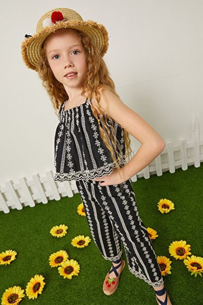 Koton Girl's Floral Embroidered Elastic Waist Wide Leg Trousers 3SKG40034AW