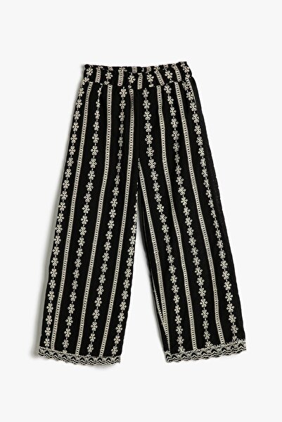 Koton Girl's Floral Embroidered Elastic Waist Wide Leg Trousers 3SKG40034AW