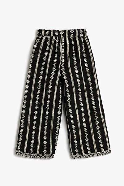 Koton Girl's Floral Embroidered Elastic Waist Wide Leg Trousers 3SKG40034AW