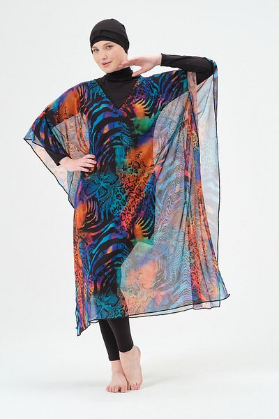 vawensea Women's Hijab Swimsuit V Neck Kaftan Pareo Leopard Patterned