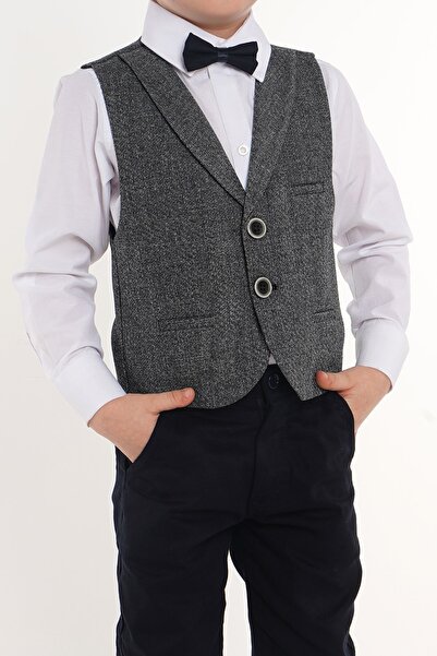 Merdia Kids Erkek Çocuk Takım Elbise 2 Düğmeli Yelekli Papyonlu Smokin