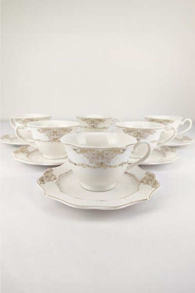 Digithome Patterned 6-Person Porcelain Gold Gilded Coffee Cup Set – Rıse-100 62625 C320.045