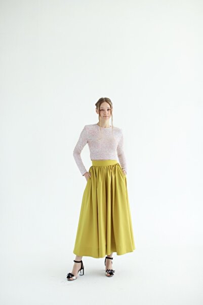 She Sea Lime Yeşili Pamuk Tam Daire Büzgülü Kety Etek