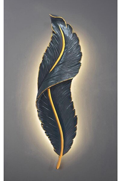 CajuArt Büyük Boy Dekoratif Tüy Şekilli Pilli Işıklı Duvar Dekoru Modern Aplik