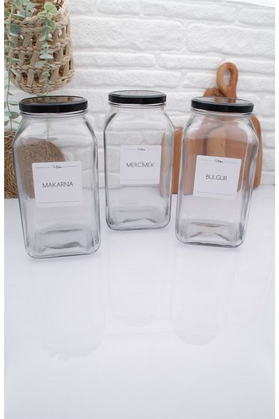zezedesing Glass Jar Storage Container Black Lid 3000ML (MAKARNA-LINSE-BULGUR)
