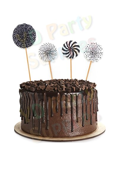 Yusuf Dirik YD Party Supplies عود أسنان صغير للكب كيك وتزيين الكيك بمروحة سوداء 4 قطع