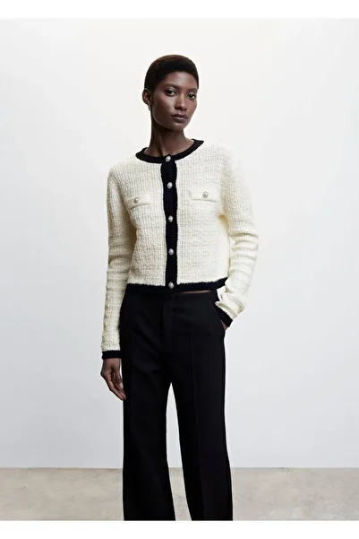 MANGO Woman Cardigan din tweed cu buzunare