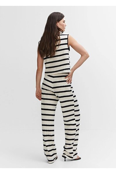 MANGO Woman Çizgili triko pantolon
