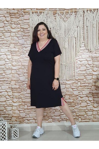Melis Designer Κόκκινο ριγέ φόρεμα μεγάλου μεγέθους