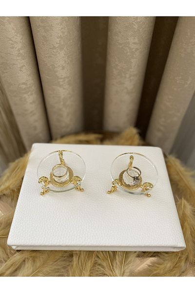 Housess 2 Κομμάτια Γυάλινο Δαχτυλίδι Riser Promise and Engagement Gold