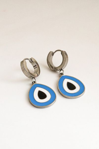 EUROMODA Gold and Silver Plated Steel Dangle Earrings with Evil Eye Design