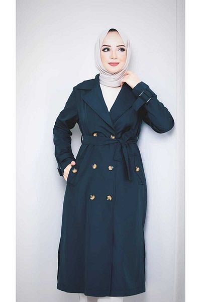 KMKkombin Long Crochet Collar Seasonal Trench Coat 17581