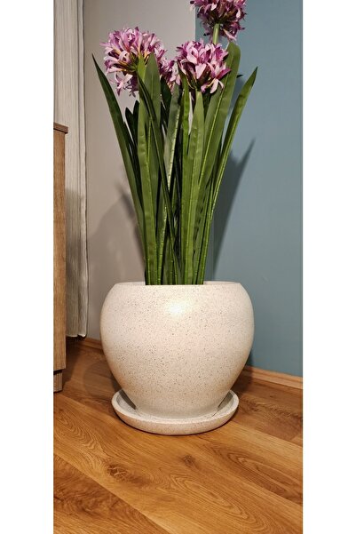 Balcony Flower Desenli Battal Yuvarlak Çömlek Saksı