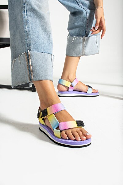 Bermody Sandale Eva pentru femei, colorate, liliac, confortabile, reglabile c...