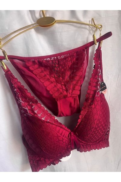 mendoza store Lace Burgundy Color Unpadded Covered Bra Set
