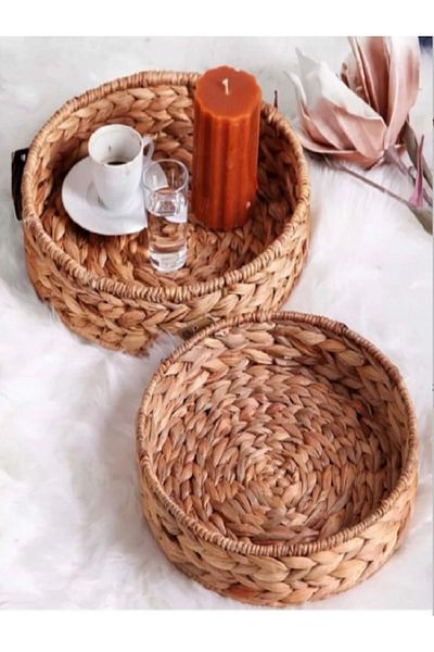 entarzlife 2-Piece Wicker Round Tray Organizer