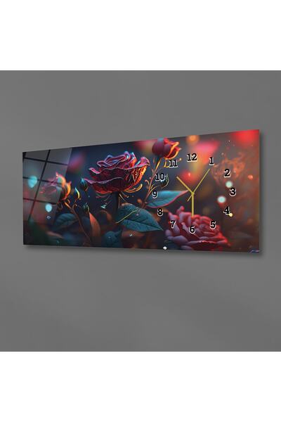 marpanya Yatay Yandan Saatli Sanat ve Doğa Temalı Cam Tablo 195