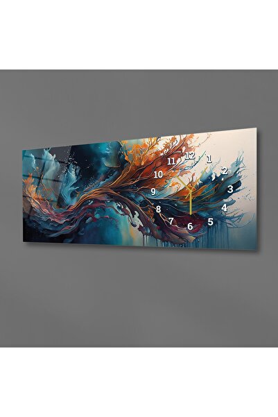marpanya Yatay Yandan Saatli Sanat ve Doğa Temalı Cam Tablo 190