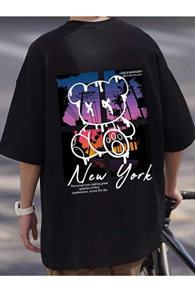 mercoledi Bear New York Štampano Oversize kroj Muški T-shirt Ležerni dečko