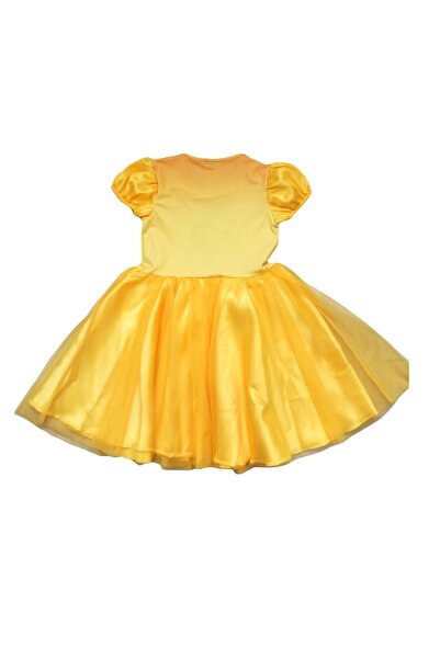 Moni Kız Çocuk Prenses Belle Baskılı, Tüllü Kiloş Etekli, Kaliteli Yazlık Elbise