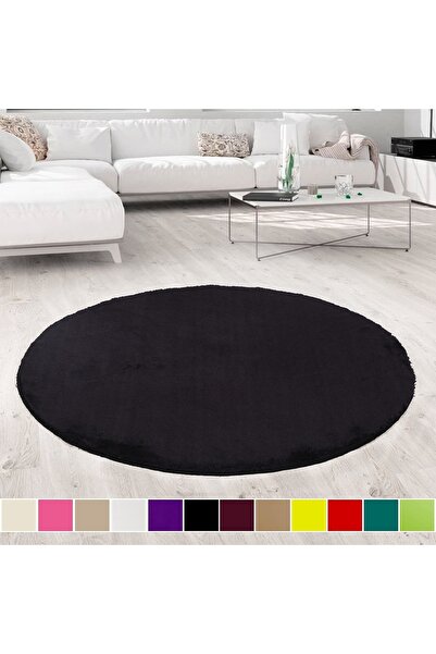 Teksev Siyah Yuvarlak Mutfak Halısı Kaymaz Tabanlı Yıkanabilir Pufidik Yumuşa...