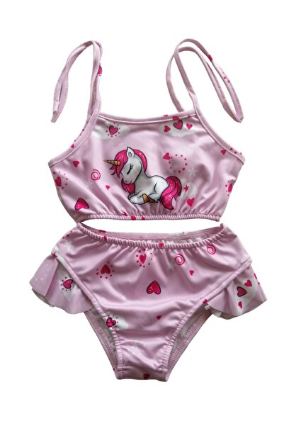 Alis Kids Store Kız Çocuk 3 Parça Çantalı Unıcorn Baskılı Bikini Takımı