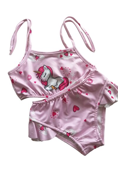Alis Kids Store Kız Çocuk 3 Parça Çantalı Unıcorn Baskılı Bikini Takımı