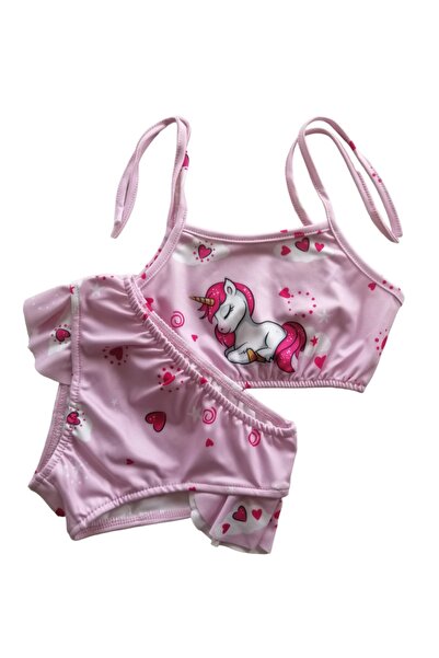 Alis Kids Store Kız Çocuk 3 Parça Çantalı Unıcorn Baskılı Bikini Takımı