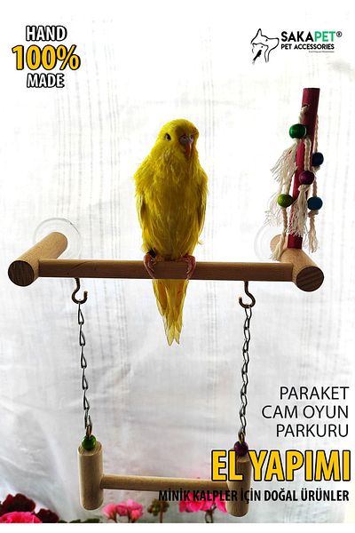 SAKAPET As01 Model Paraket Glass Game Perch with Wooden Suction Cup