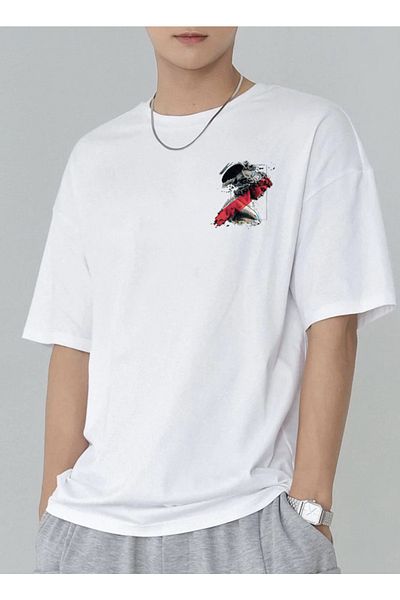 DEEPSENCE Unisex Oversize T-shirt Apollo Back Print Λευκό