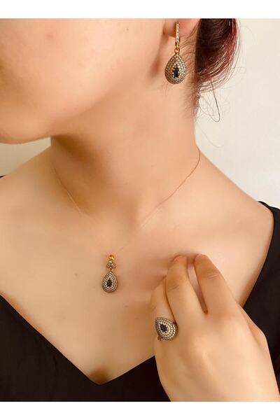 Bay hediye Taşlı 925 Ayar Gümüş Üçlü Otantik Set Takı