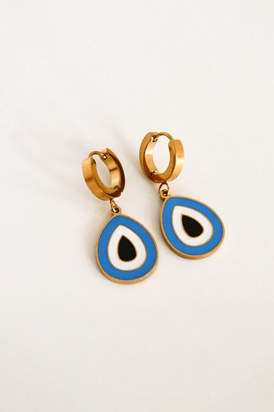 EUROMODA Gold and Silver Plated Steel Dangle Earrings with Evil Eye Design