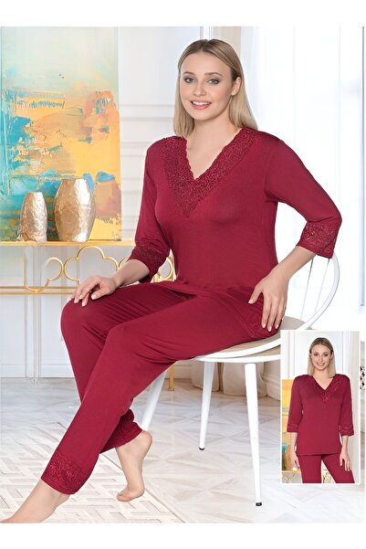 Pyjama Familya Women's Lace V-Neck Long Sleeve Pajama Set