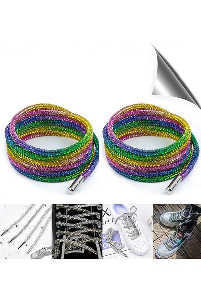 AiryFooT Crystal Stone Shiny Stone Shoelaces 100 cm 1 Pair (Rainbow)