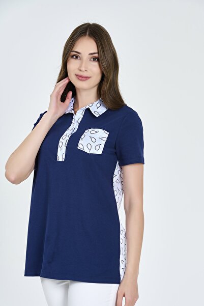 TOLGA SARAÇOĞLU 10449ΤΣ ΜΠΛΟΥΖΑ ΠΛΕΚΤΗ ΠΙΚΕ ΜΕ ΚΟΝΤΟ ΜΑΝΙΚΙΑ ΜΕ ΛΕΠΤΟΜΕΡΗ ΣΧΕΔΙΑΣΜΟ ΣΚΟΥΡΟ ΜΠΛΕ ΣΑΛΙ