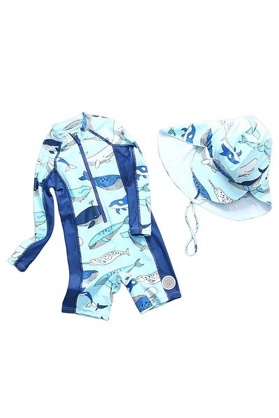 Petityu Upf50+ Sea Lifesaw Boy's Swimsuit with Cap
