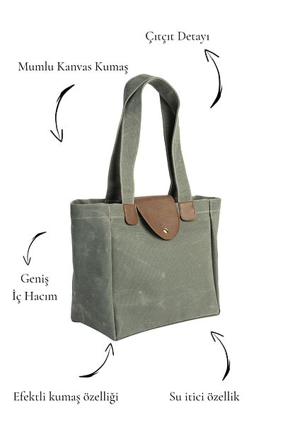 Üçler Çanta Medium Shoulder Bag with Waxed Canvas Effect