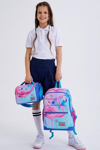 Coral High Set de geanți de școală pentru copii, lavandă, roz, cu model flamingo, 3 piese, cu USB