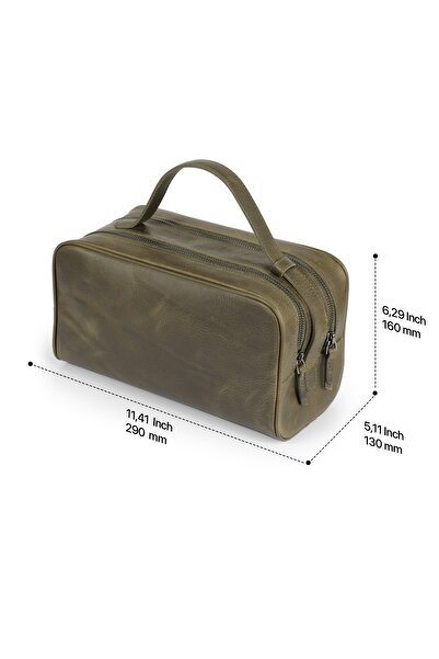 LONDO Two Compartment Genuine Leather Travel Bag Unisex - Khaki Green