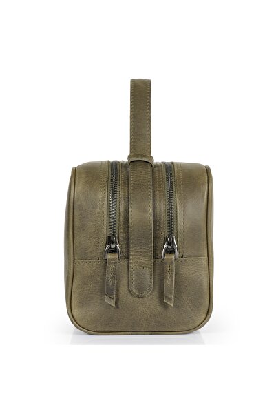 LONDO Two Compartment Genuine Leather Travel Bag Unisex - Khaki Green