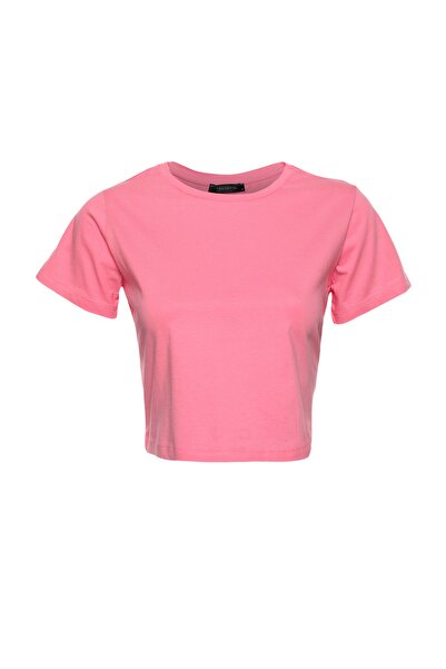 Trendyol Collection Rózsaszín menta, 100% pamut nyakú, 2 csomagos Crop kötött póló TWOSS20TS1480