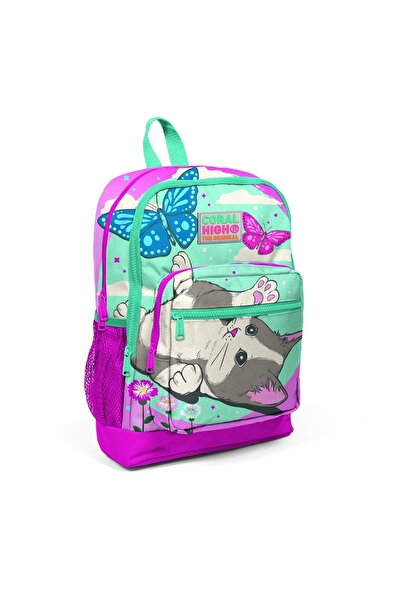 Coral High Kids Water Green Pink Cat Patterned 3-Piece School Bag Set with USB0123807