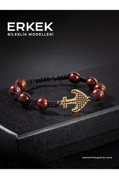 OSMANLI DOĞAL TAŞ CERTIFIED KUKA TREE NATURAL STONE KNITTED ANCHOR MOTIFIED KNITTED DESIGN BRACELET