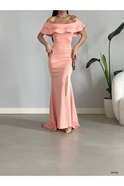 Esinty فستان سهرة نسائي من قماش الغطس بتفاصيل طية صدر السترة (لون)