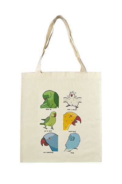 Kuşarkadaşım Τσάντα ώμου από ακατέργαστο ύφασμα με στάμπα Πακιστανικού Παπαγά...