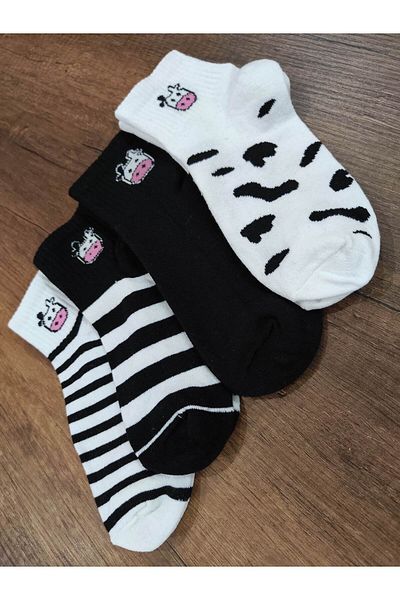 Leement socks Дамски памучни чорапи до средата на крачола, 4 чифта, с шарена мека текстура