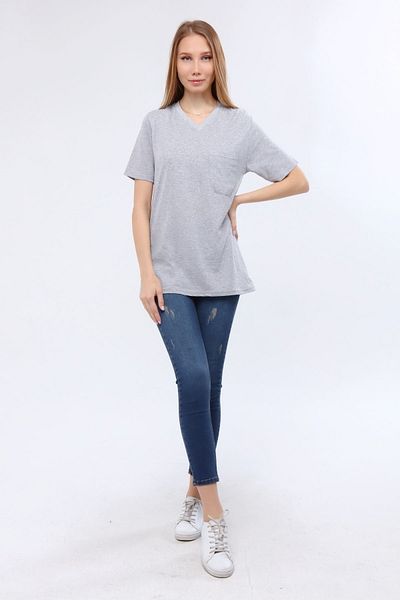 Çamdalı İş Elbiseleri Tricou de afaceri unisex cu decolteu în V gri cu mânecă scurtă din jerseu simplu - Tricou cu decolteu în V